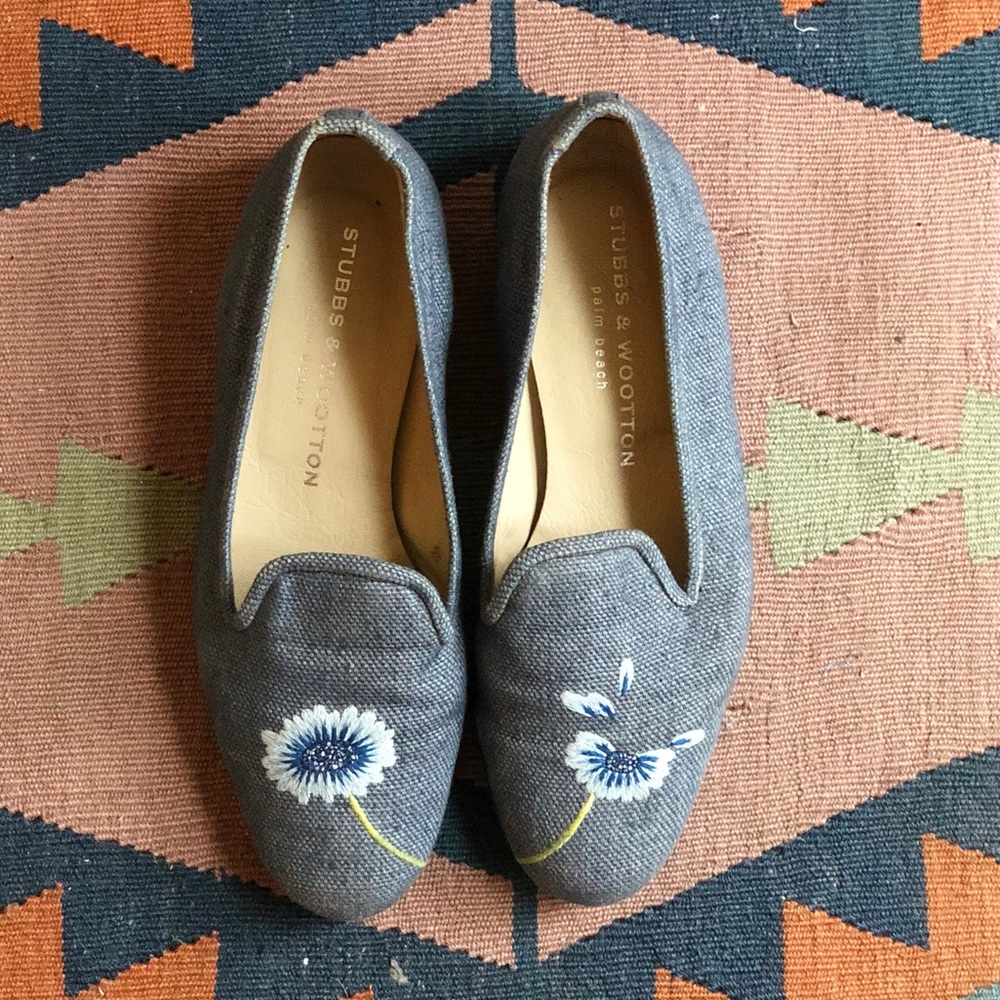 Stubbs & Wootton flower print chambray flats 6.5